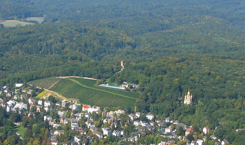 Wiesbaden: Luftbild Neroberg Opelbad russisch-orthodoxe Kirche