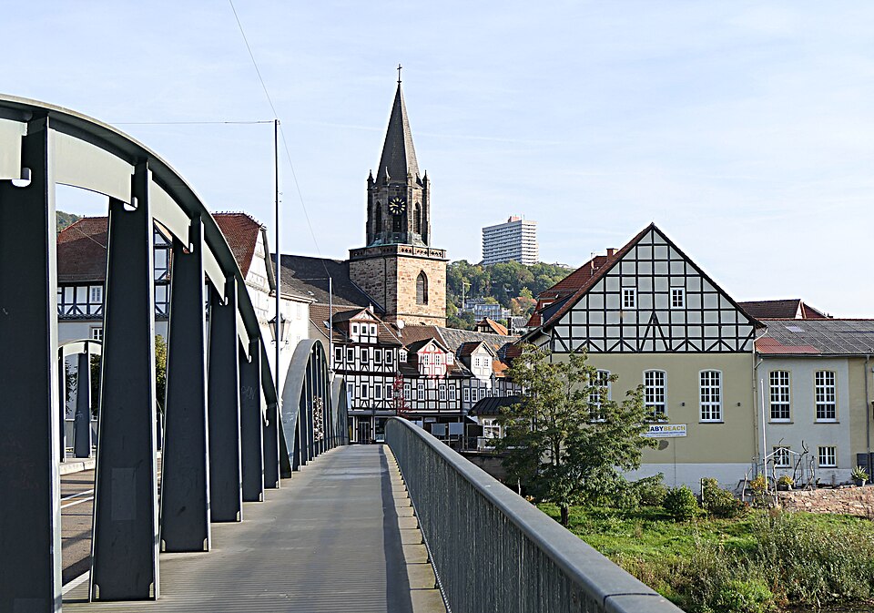 Rotenburg an der Fulda: Rotenburg a d F, HEF - Alte Fuldabrücke, Stiftskirche v S 02