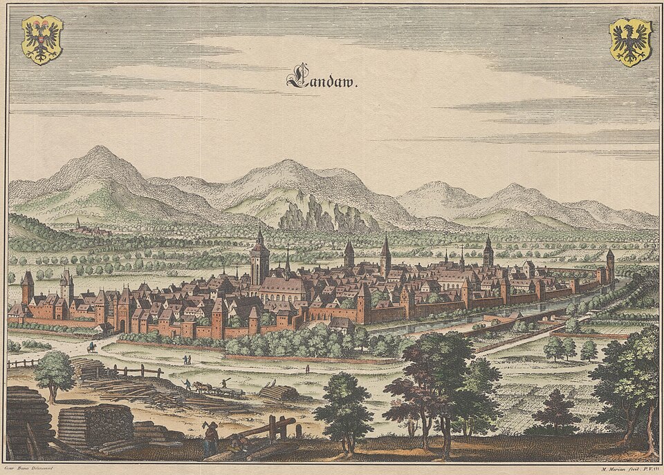 Landau in der Pfalz Ansicht Buno Merian koloriert