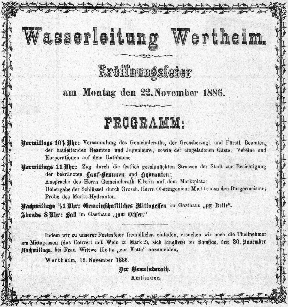 Aushang Wasserleitung Wertheim