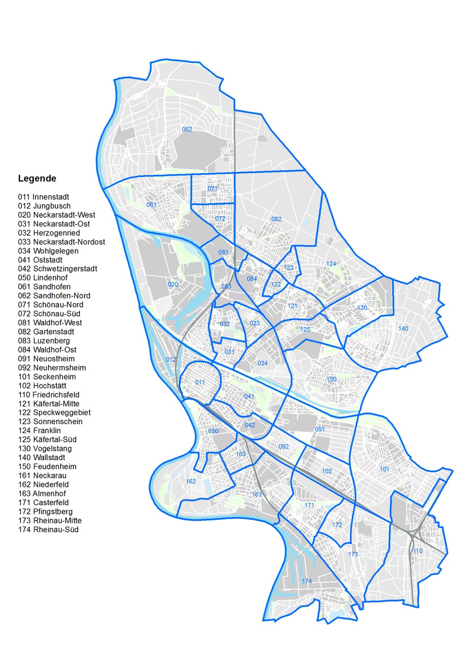 Mannheim: 38 Stadtteile