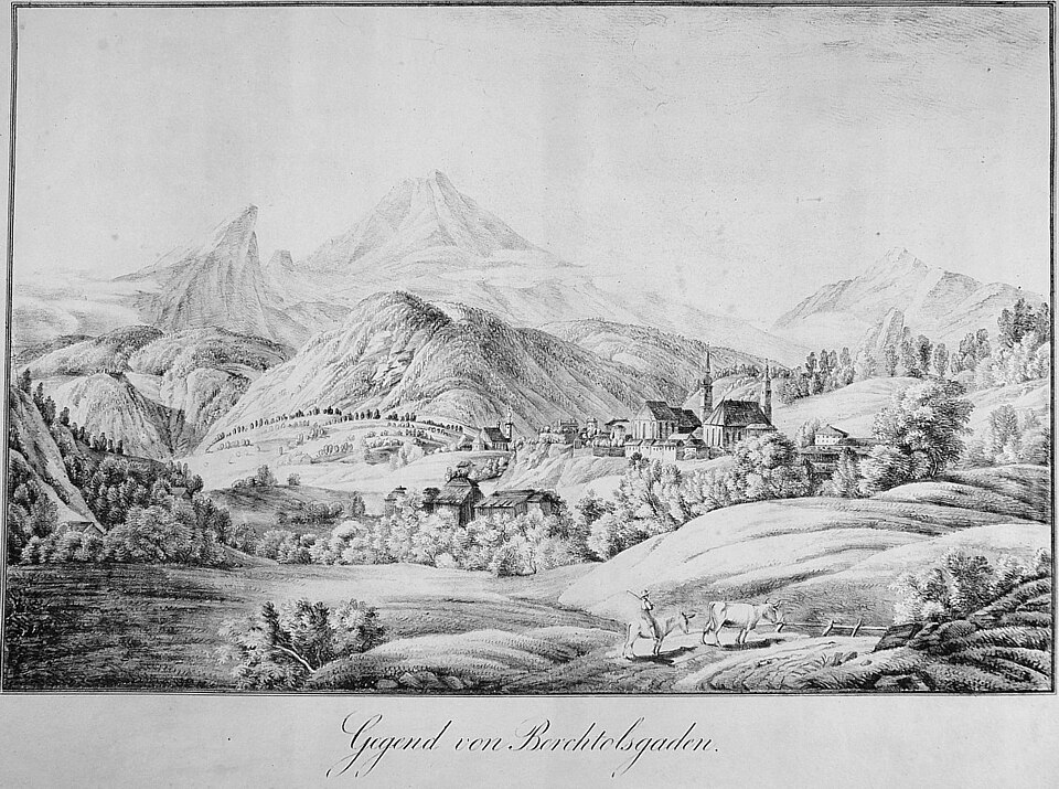 Kaspar Auer Gegend von Berchtesgaden Kreidelithographie