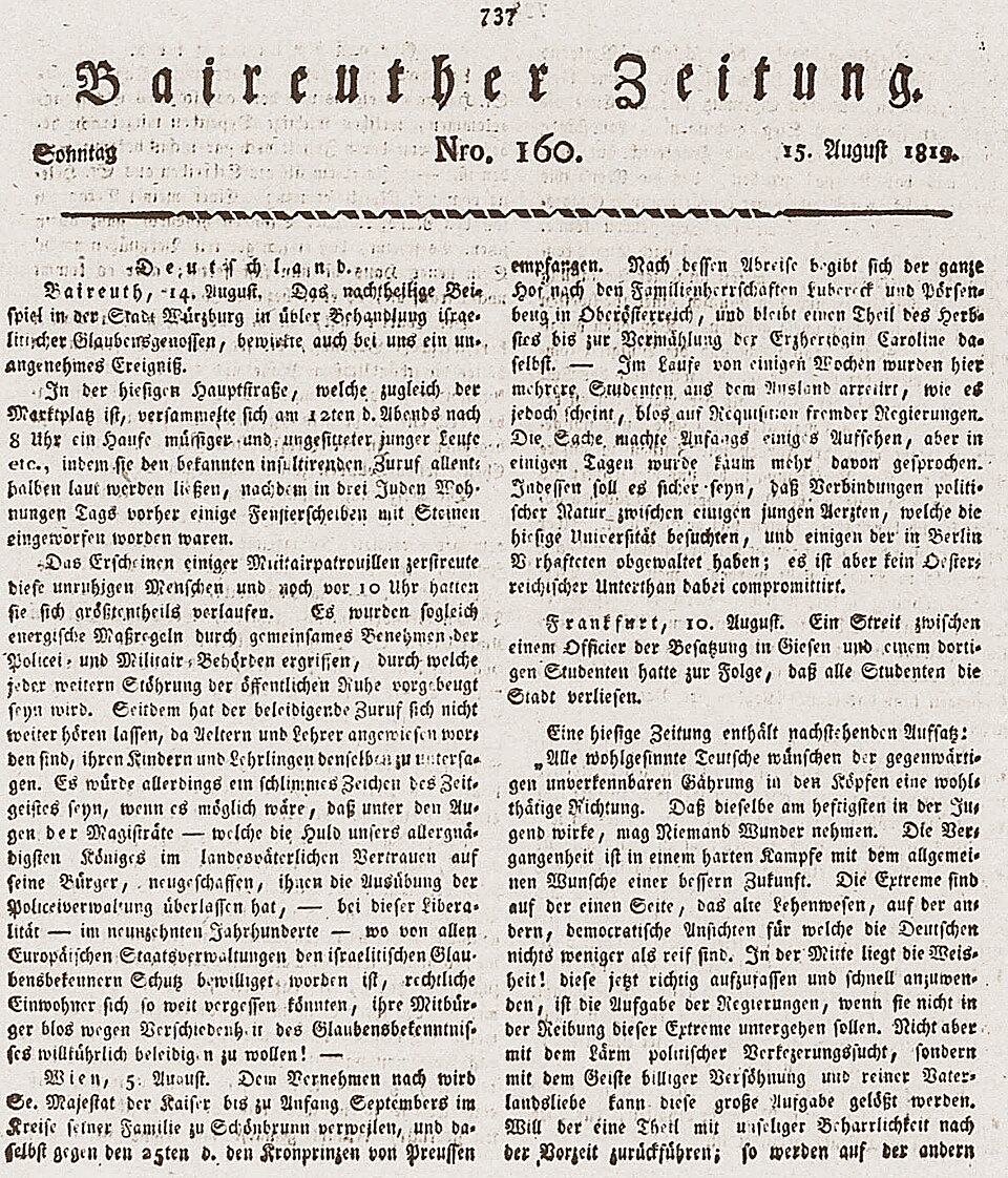 Bayreuth: Baireuther Zeitung 15. August