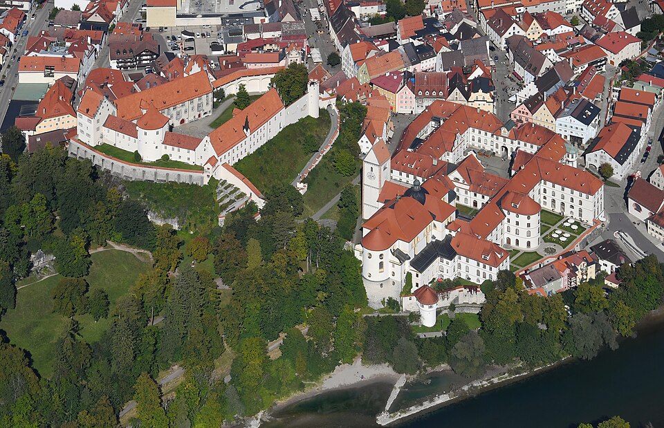 Aerial image of the High Castle and Saint Mang Abbey Füssen (view from the southwest)