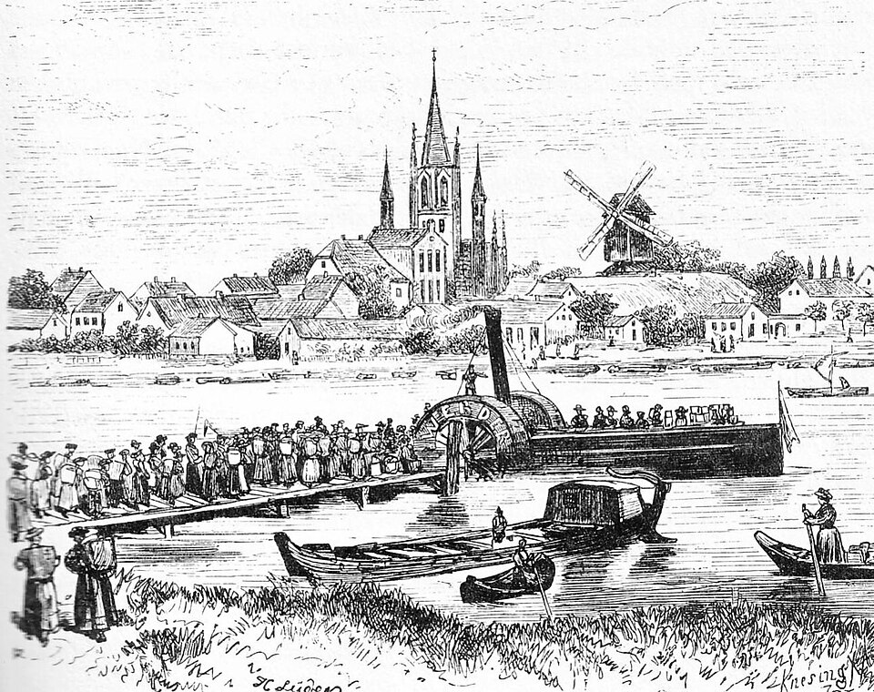 Werder (Havel): Lithographie Obstdampfer Werder