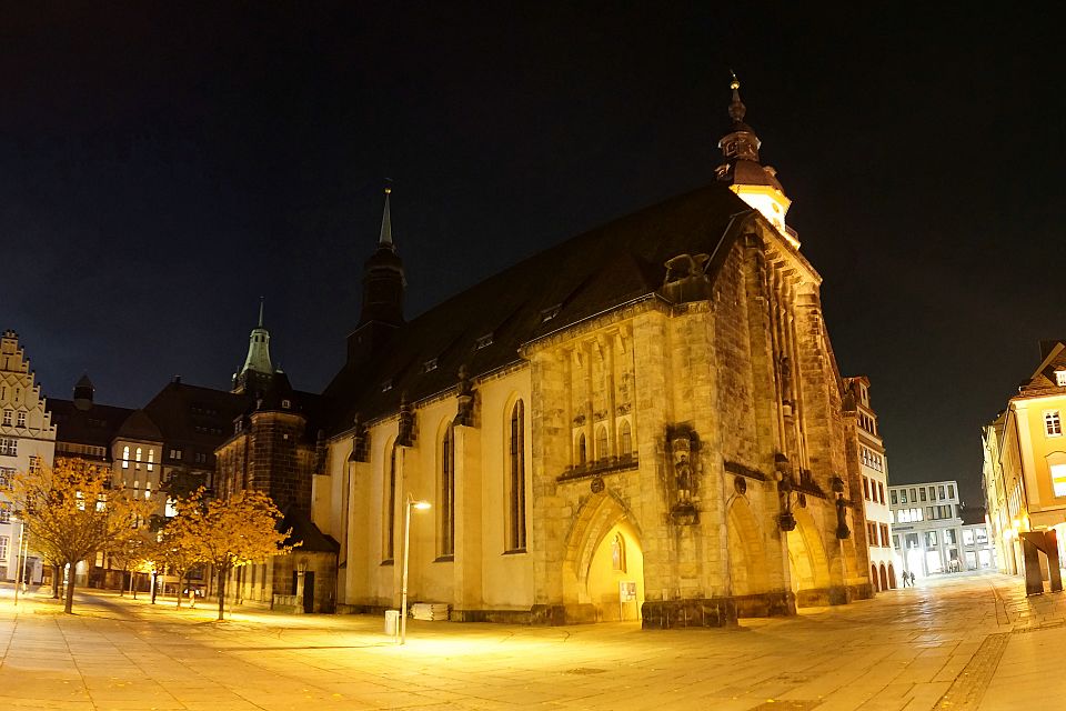 Die evangelische Stadtkirche St. Jacobi in Chemnitz am Jacobikirchplatz,