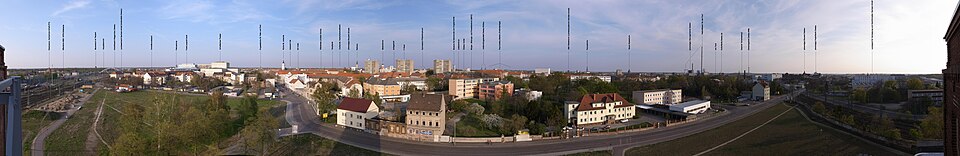 Dessau-Roßlau: Dessau, Alter Räucherturm, Panorama vom Aussichtsplattform